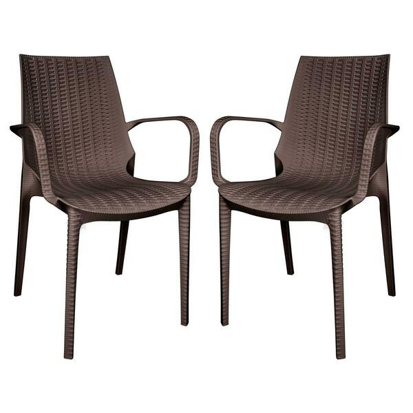 Kd Americana 35 x 21 x 22 in. Kent Outdoor Dining Arm Chair, Brown, 2PK KD3034452